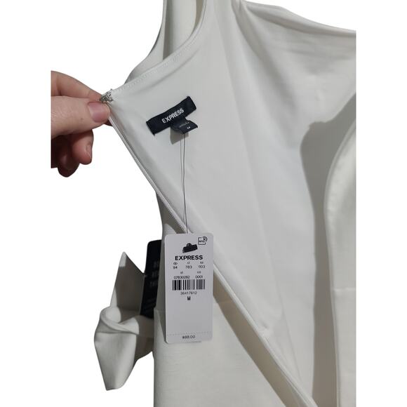Express Body Contour Square Neck Wrap Front Mini Dress White M NWT - Picture 4 of 5